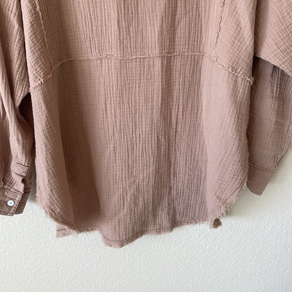 Mainstrip Gauzy Cotton Oversized Pop Over Blouse Top S Camel Tan Minimalist Boho - Picture 10 of 15